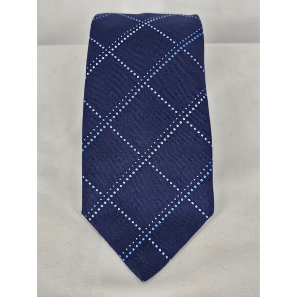 THOMAS PINK MEN'S 3" BLUE GRID DOT PATTERN NECKTIE – 100% SILK – WOVEN IN UK - Picture 2 of 12